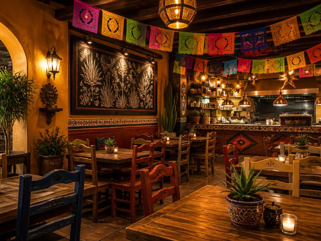Warm interior of Serrano's Mexican Grill with colorful decor
